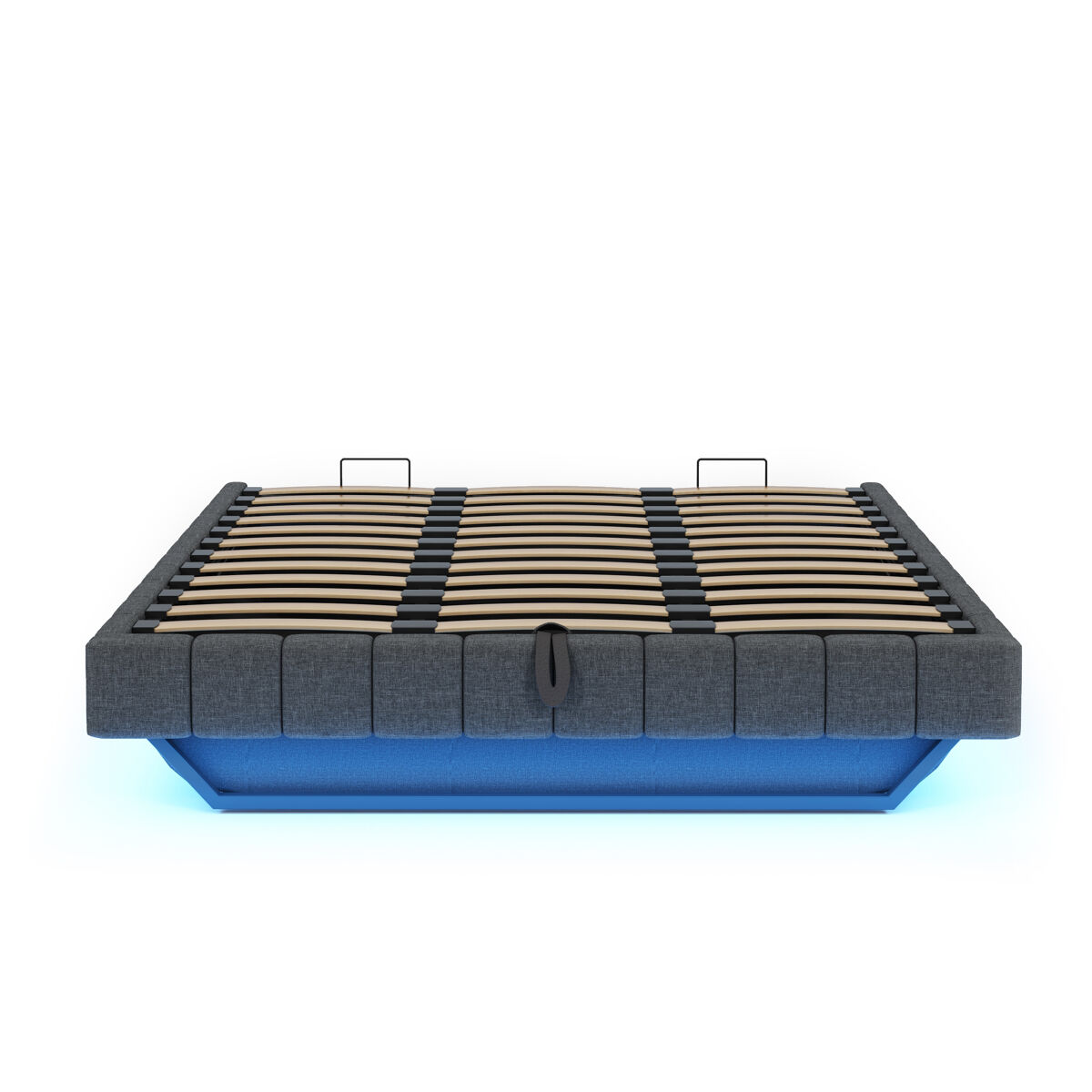 Cama tapizada 180x200 cm - estructura flotante hidráulica con almacenamiento, cama multifuncional sin cabecero con luz led - lino gris