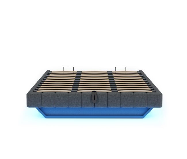 Cama tapizada 180x200 cm - estructura flotante hidráulica con almacenamiento, cama multifuncional sin cabecero con luz led - lino gris