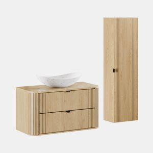 Conjunto móvel lavatório simples 100 cm e coluna Mila Madeira