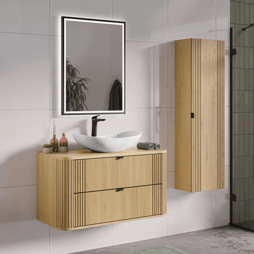 Conjunto móvel lavatório simples 100 cm e coluna Mila Madeira