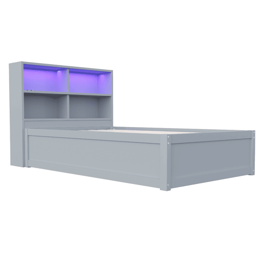 Sofá-cama 90*200 - com várias tomadas, compartimentos de arrumação, luz LED, cama hidráulica, cama individual, multifuncional - Cinza