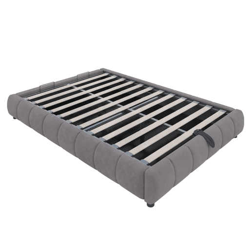 Cama individual 140x200 cm - Sem cabeceira, com faixa LED (cor única), estrutura de cama flutuante hidráulica com arrumação - Cinza