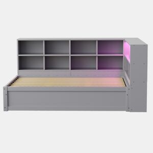 Sofá-cama 90*200 - com tomada múltipla, vários compartimentos de arrumação, barra de luz, cama hidráulica, cama de madeira maciça, cama individual - Cinza