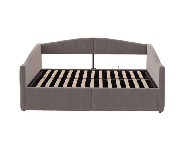 Sofá cama 140*200 cm - con almacenamiento hidráulico, con somier y reposabrazos, rayas clásicas, versátil doble, tejido de terciopelo, gris