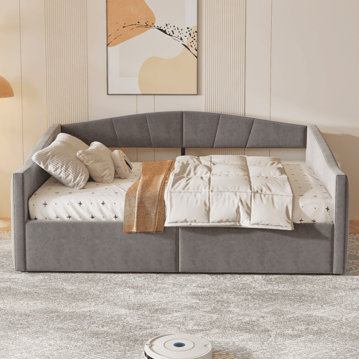 Sofá-cama 140*200 cm - Com armazenamento hidráulico, com estrado e apoios de braços, riscas clássicas, versátil duplo, tecido de veludo, cinzento