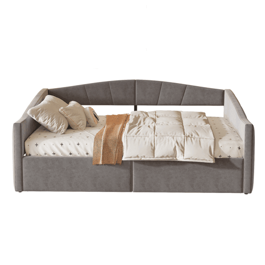 Sofá-cama 140*200 cm - Com armazenamento hidráulico, com estrado e apoios de braços, riscas clássicas, versátil duplo, tecido de veludo, cinzento