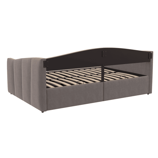 Sofá-cama 140*200 cm - Com armazenamento hidráulico, com estrado e apoios de braços, riscas clássicas, versátil duplo, tecido de veludo, cinzento