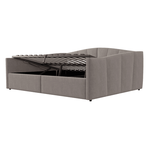 Sofá-cama 140*200 cm - Com armazenamento hidráulico, com estrado e apoios de braços, riscas clássicas, versátil duplo, tecido de veludo, cinzento