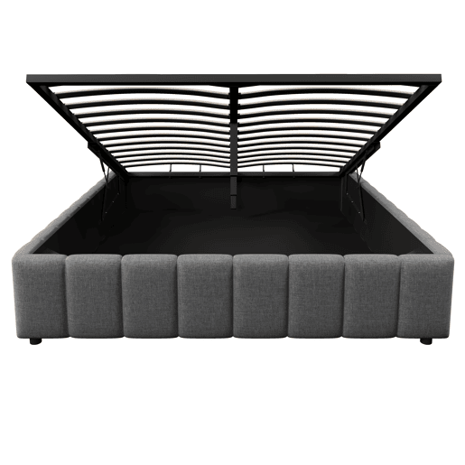 Cama estofada 140x200cm - Armazenamento hidráulico, sem cabeceira, sem colchão - Cinza