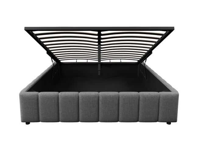 Cama tapizada 140x200cm - almacenamiento hidráulico, sin cabecero, sin colchón - gris