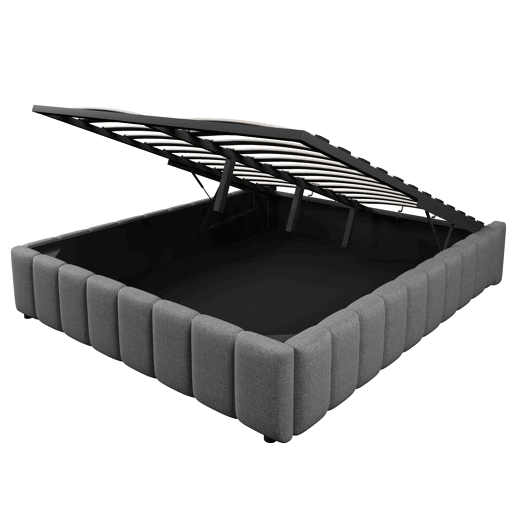 Cama estofada 140x200cm - Armazenamento hidráulico, sem cabeceira, sem colchão - Cinza