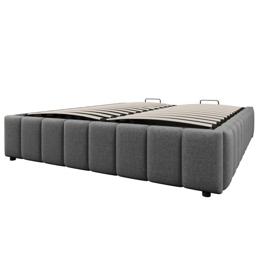 Cama estofada 140x200cm - Armazenamento hidráulico, sem cabeceira, sem colchão - Cinza