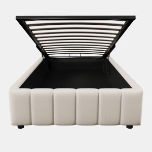 Cama estofada, 90x200 cm - armazenamento hidráulico, sem cabeceira, sem colchão - Bege