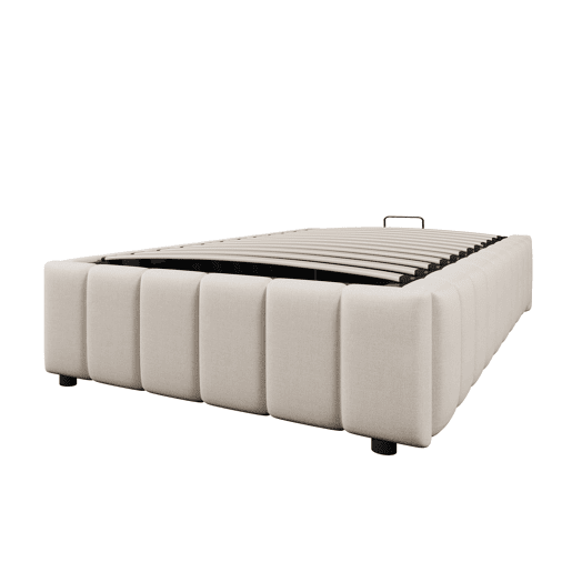 Cama estofada, 90x200 cm - armazenamento hidráulico, sem cabeceira, sem colchão - Bege