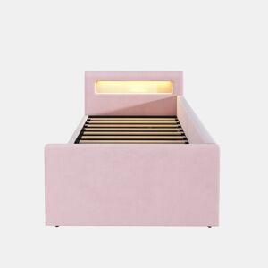 Cama infantil 90x200 cm - Com LED, luz noturna, porta USB, prateleira, armazenamento hidráulico - Rosa