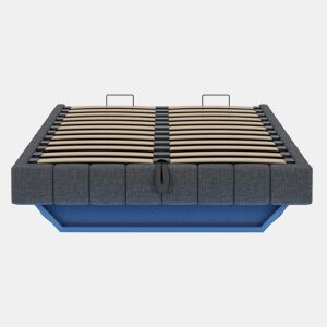Cama estofada 160x200 cm - Estrutura flutuante hidráulica com arrumação, cama multifuncional sem cabeceira com luzes LED - Cinza