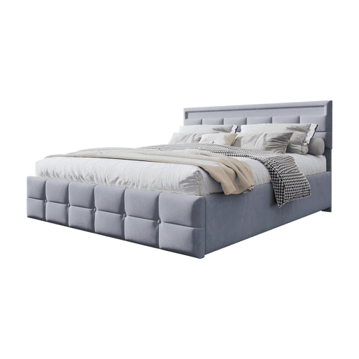 Cama estofada 180x200 cm - LED, base, cama hidráulica, tecido de veludo holandês - Cinza
