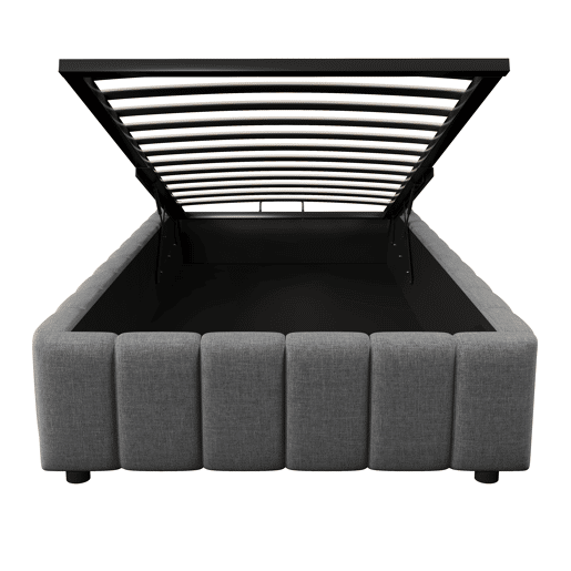 Cama estofada 90x200cm - Armazenamento hidráulico, sem cabeceira, sem colchão - Cinza
