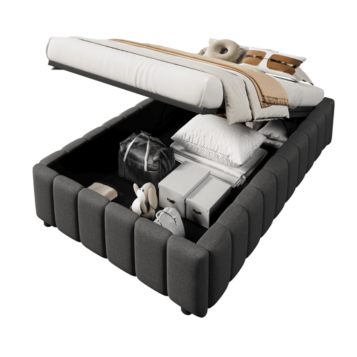 Cama estofada 90x200cm - Armazenamento hidráulico, sem cabeceira, sem colchão - Cinza