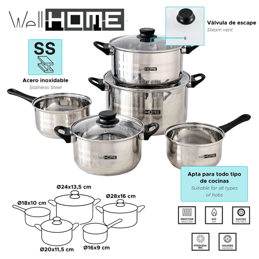 Conjunto de panelas Well Home de 8 peças + 6 utensílios de cozinha Conjunto de panelas Well Home de 8 peças + 6 utensílios de cozinha