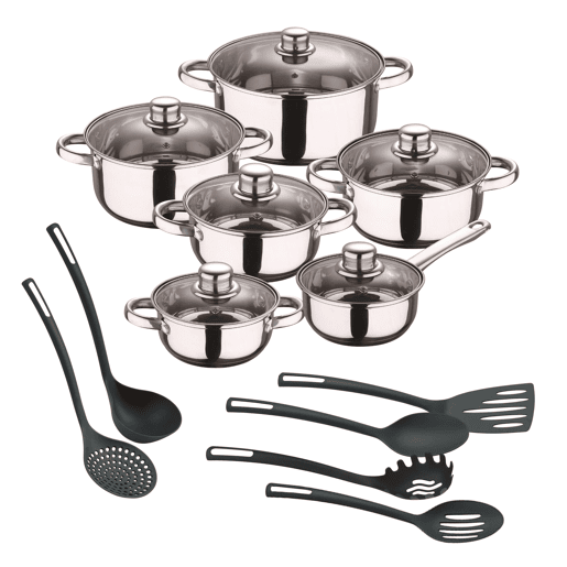 Conjunto de panelas Well Home com 12 peças + 6 utensílios de cozinha Conjunto de panelas Well Home com 12 peças + 6 utensílios de cozinha