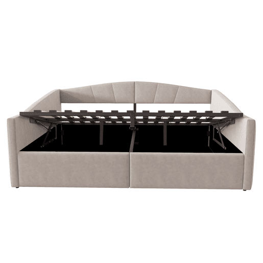 Sofá-cama 140 x 200 cm - Com armazenamento hidráulico, com estrado e apoios de braços, riscas clássicas, multifuncional, tecido veludo, cinzento claro