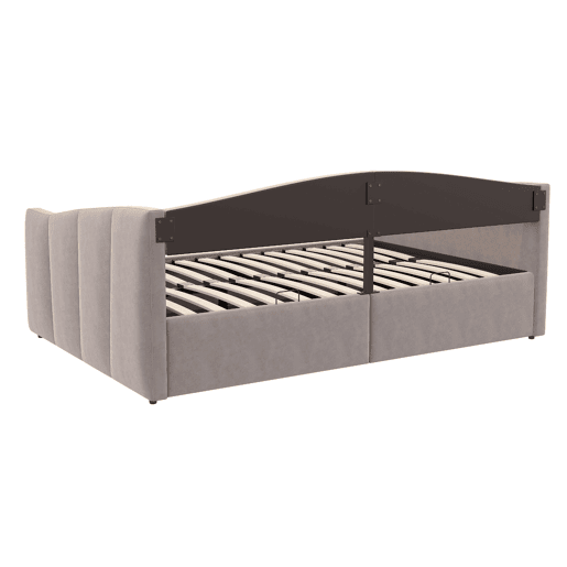 Sofá-cama 140 x 200 cm - Com armazenamento hidráulico, com estrado e apoios de braços, riscas clássicas, multifuncional, tecido veludo, cinzento claro