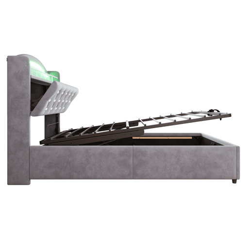 Cama infantil 90x200 - Cama multifuncional com arrumação, LED e USB - Cinza