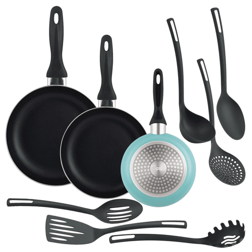 Conjunto de 3 frigideiras + 6 utensílios de cozinha Well Home