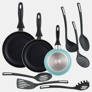 Conjunto de 3 frigideiras + 6 utensílios de cozinha Well Home