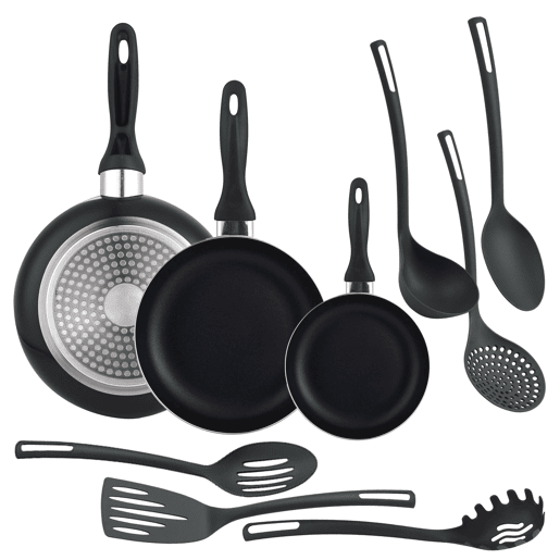 Conjunto de 3 frigideiras + 6 utensílios de cozinha Well Home