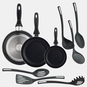 Conjunto de 3 frigideiras + 6 utensílios de cozinha Well Home