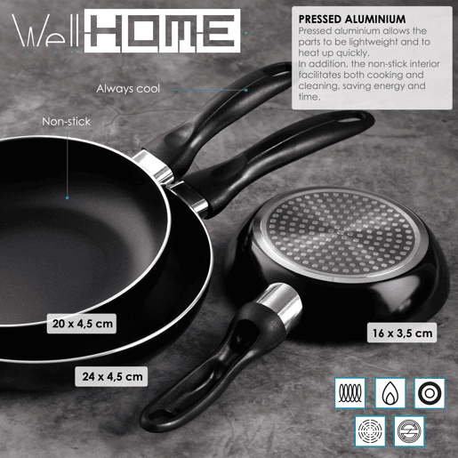 Conjunto de 3 frigideiras + 6 utensílios de cozinha Well Home
