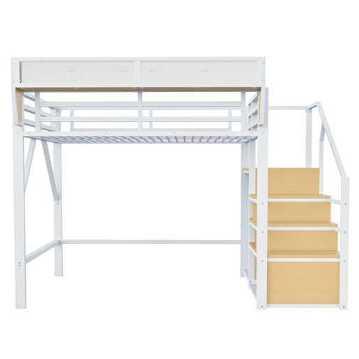 Cama alta 140x200 - Com escada de segurança e compartimento de arrumação flexível - Branco Cama alta 140x200 - Com escada de segurança e compartimento de arrumação flexível - Branco