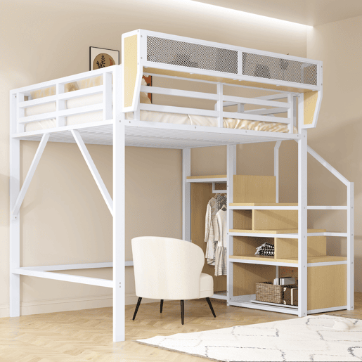 Cama alta 140x200 - Com escada de segurança e compartimento de arrumação flexível - Branco Cama alta 140x200 - Com escada de segurança e compartimento de arrumação flexível - Branco