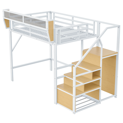 Cama alta 140x200 - Com escada de segurança e compartimento de arrumação flexível - Branco Cama alta 140x200 - Com escada de segurança e compartimento de arrumação flexível - Branco