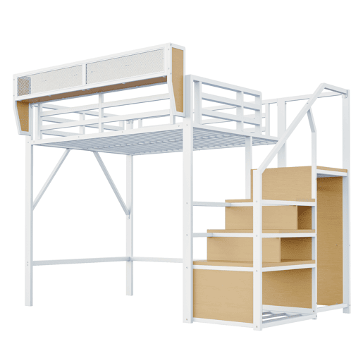 Cama alta 140x200 - Com escada de segurança e compartimento de arrumação flexível - Branco Cama alta 140x200 - Com escada de segurança e compartimento de arrumação flexível - Branco
