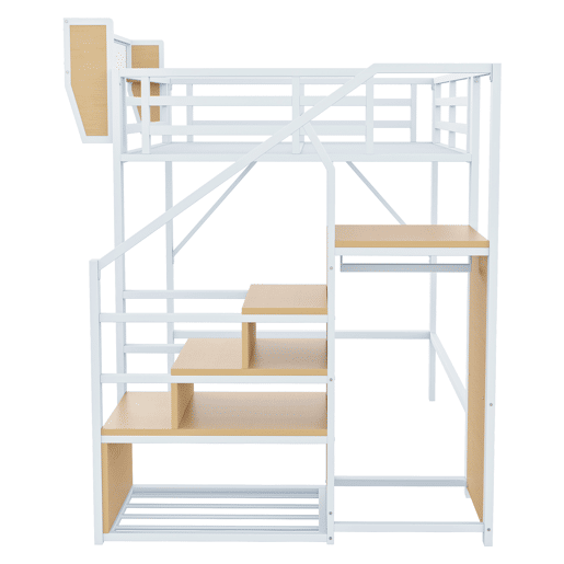 Cama alta 140x200 - Com escada de segurança e compartimento de arrumação flexível - Branco Cama alta 140x200 - Com escada de segurança e compartimento de arrumação flexível - Branco