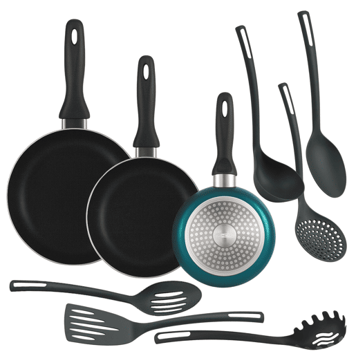Conjunto de 3 frigideiras + 6 utensílios de cozinha Well Home