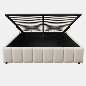 Cama estofada 140x200cm - Armazenamento hidráulico, sem cabeceira, sem colchão - Bege