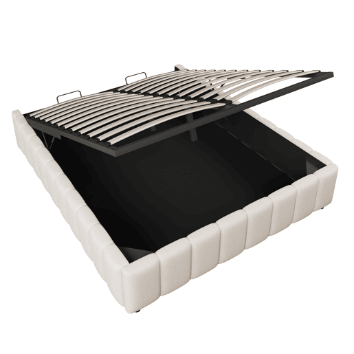 Cama estofada 140x200cm - Armazenamento hidráulico, sem cabeceira, sem colchão - Bege