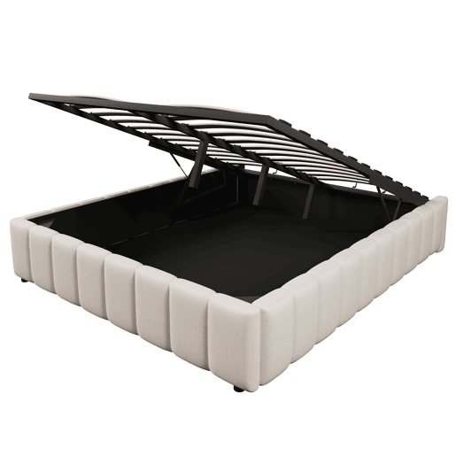 Cama estofada 140x200cm - Armazenamento hidráulico, sem cabeceira, sem colchão - Bege