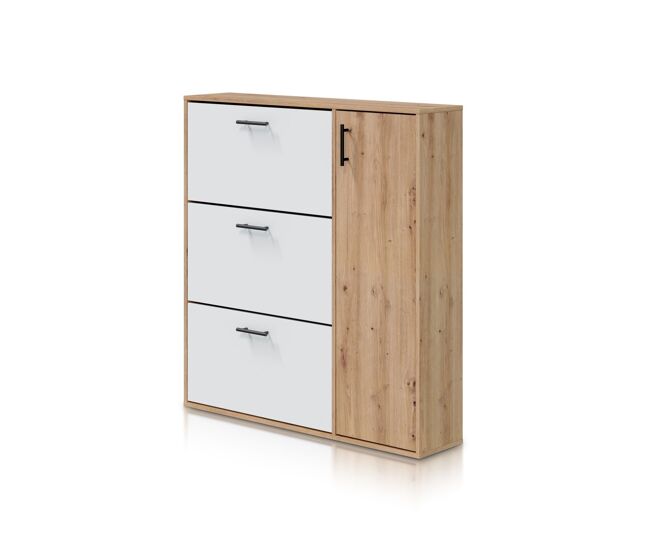 Zapatero de 4 puertas en blanco mate y roble nodi 105x112 cm Leia Blanco Artik (Blanco Mate) - Roble Nodi 105 x 112 x 24 cm