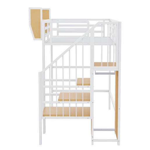 Cama alta 90x200 - Com escada de segurança e compartimento de arrumação flexível - Branco