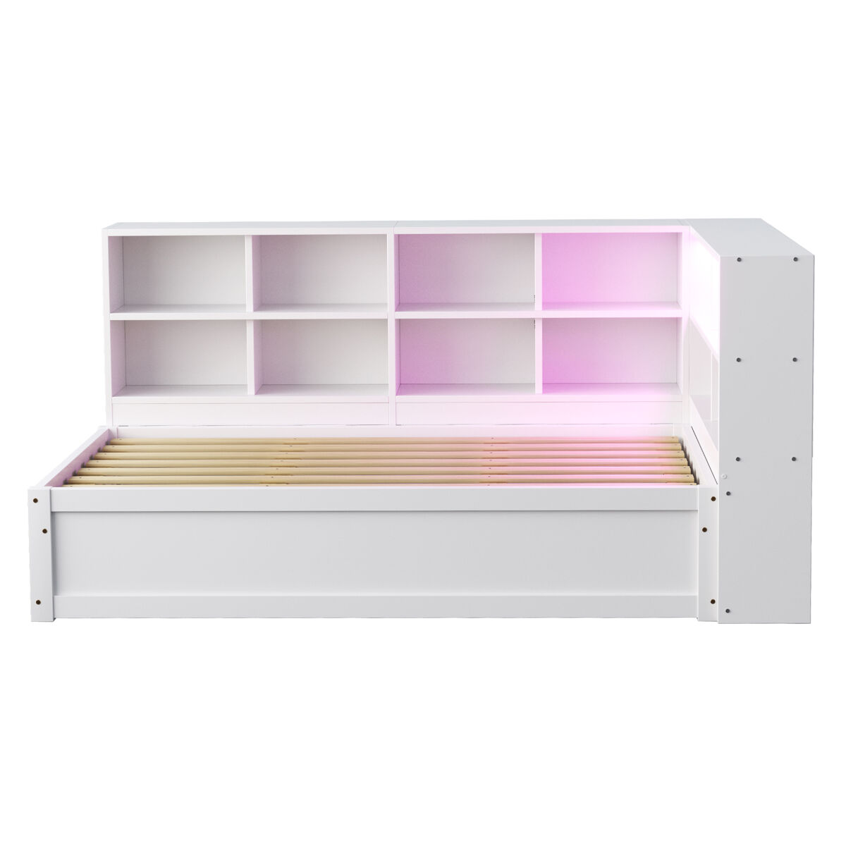 Sofá cama 90*200 - con enchufe múltiple, múltiples compartimentos de almacenamiento, tira de luces, cama hidráulica, cama de madera maciza, cama