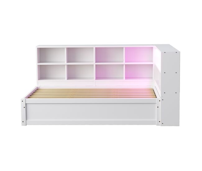 Sofá cama 90*200 - con enchufe múltiple, múltiples compartimentos de almacenamiento, tira de luces, cama hidráulica, cama de madera maciza, cama