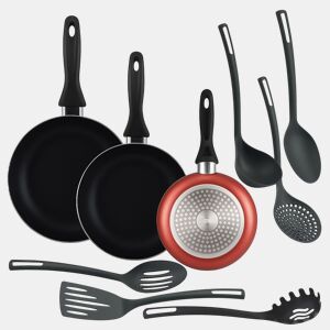Conjunto de 3 frigideiras + 6 utensílios de cozinha Well Home
