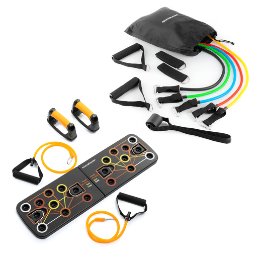 Pack Prancha de flexões push-up e Conjunto de Elásticos de Resistência com Acessórios e Guia de Exercícios InnovaGoods