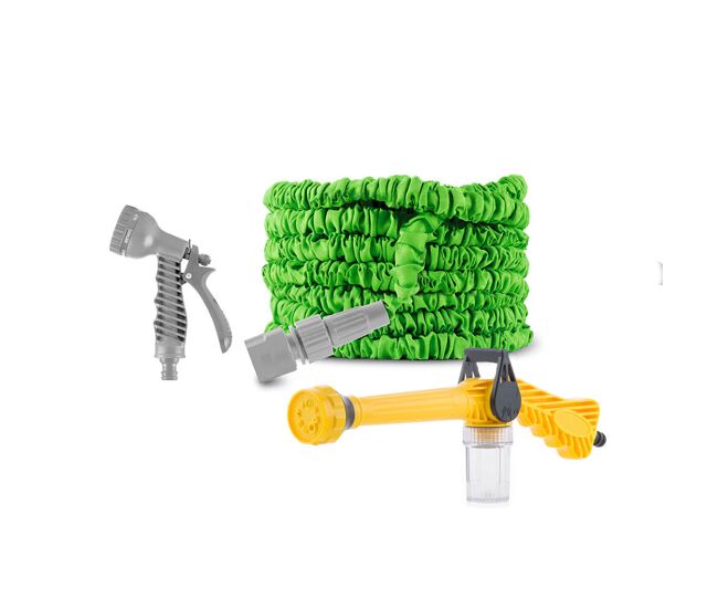 Pack pistola de agua a presión con depósito 8 en 1 y manguera de jardín extensible innovagoods