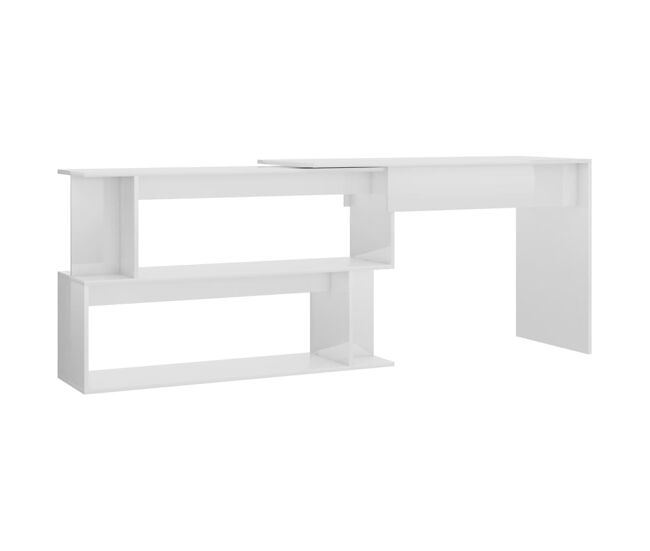 Escritorio - mesa de ordenador de esquina contrachapada blanco brillo 200x50x76 cm
